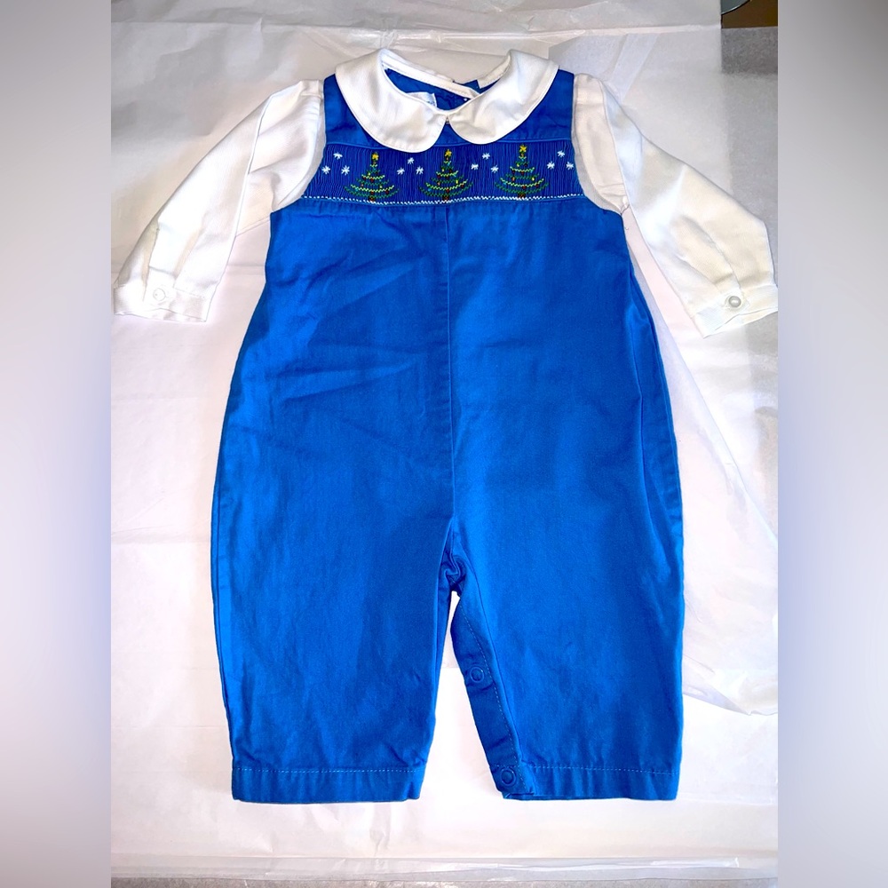 Petit Pomme smocked Christmas tree longall, size 6 months